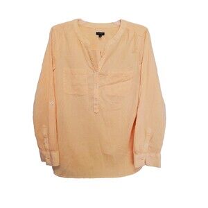 Talbots Cotton Gauze Band Collar Henley Roll-Tab Sleeve Popover Tunic Size M